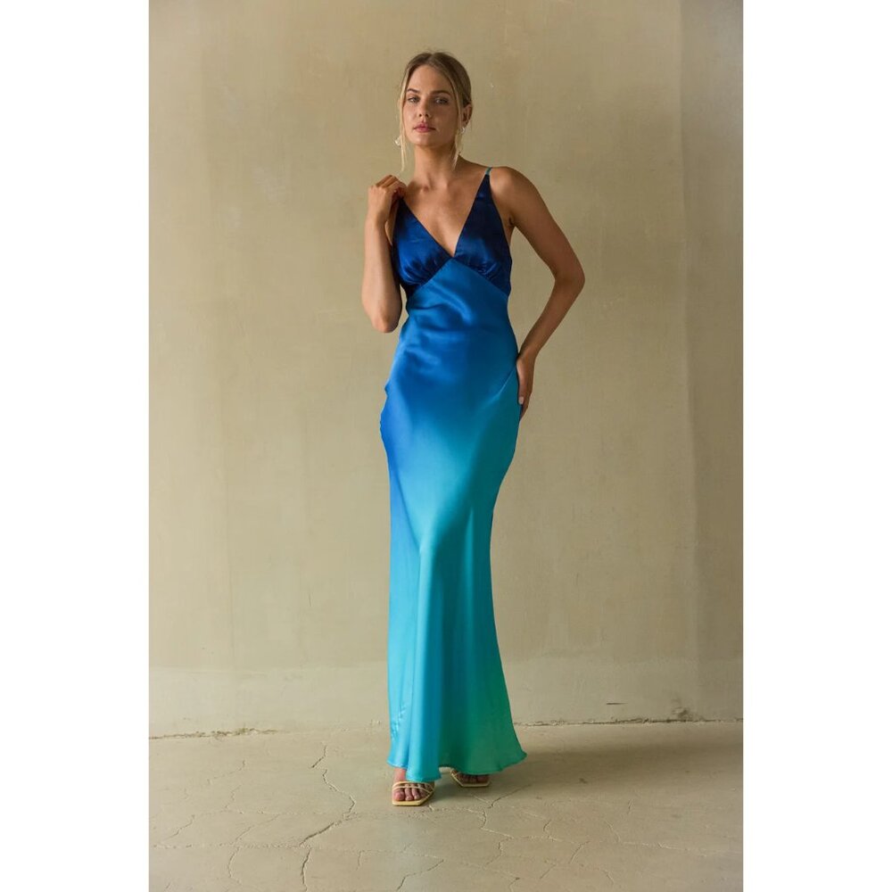 NWT Promesa Ombre Satin Maxi Dress, Blue, Sizes M + L